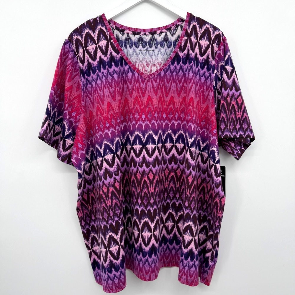 Catherines Suprema Tunic Top Shirt Plus Size 3X Knit Purple Abstract Artsy New
